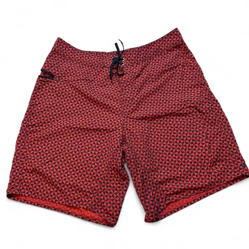 Patagonia Board Shorts Swim Trunks Size 38 Red Black Diamond Geometric